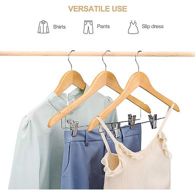 HOUSE DAY Wooden Suit & Skirt Hangers with Adjustable Clips Natural 12 Pack