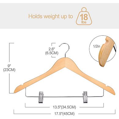 HOUSE DAY Wooden Suit & Skirt Hangers with Adjustable Clips Natural 12 Pack