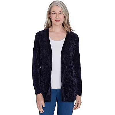 Petite Alfred Dunner Cable Knit Chenille Cardigan Sweater