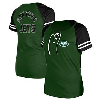 Women's New Era Green New York Jets Lace-Up Raglan T-Shirt