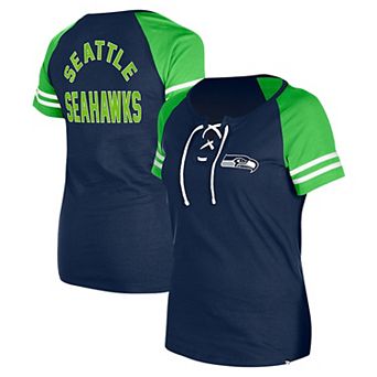 Women's New Era College Navy Seattle Seahawks Lace-Up Raglan T-Shirt