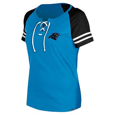 Women's New Era Blue Carolina Panthers Lace-Up Raglan T-Shirt