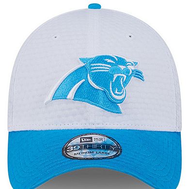Men's New Era White/Blue Carolina Panthers 2024 NFL Training Camp 39THIRTY Flex Hat