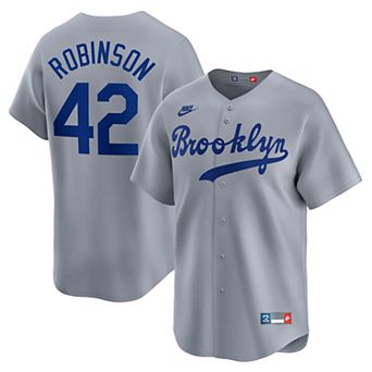 Men's Nike Jackie Robinson Gray Brooklyn Dodgers Throwback Cooperstown Collection Limited Jersey