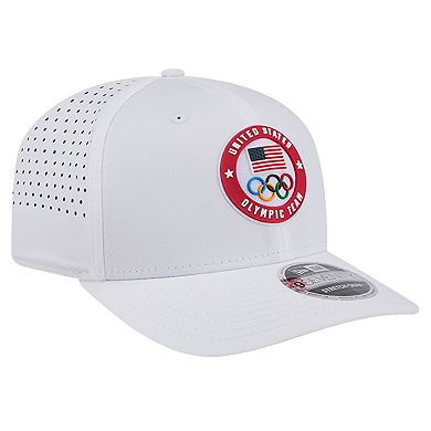 Men's New Era White Team USA 9SEVENTY Stretch Snap Performance Adjustable Hat