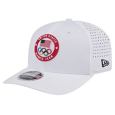 Men's New Era White Team USA 9SEVENTY Stretch Snap Performance Adjustable Hat