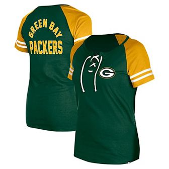 Women's New Era Green Green Bay Packers Lace-Up Raglan T-Shirt