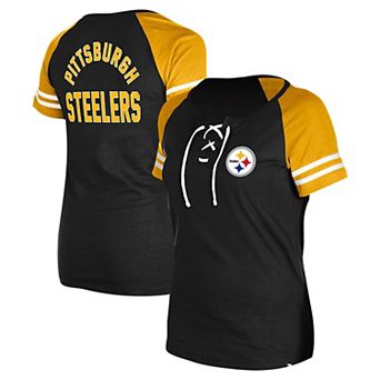 Women's New Era Black Pittsburgh Steelers Lace-Up Raglan T-Shirt