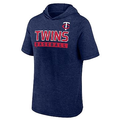 Men's Fanatics Heather Navy Minnesota Twins Push Short Sleeve Pullover Hoodie