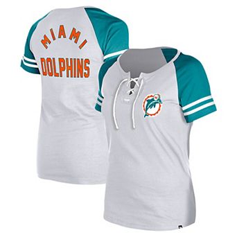 Women's New Era Gray Miami Dolphins Throwback Lace-Up Raglan T-Shirt