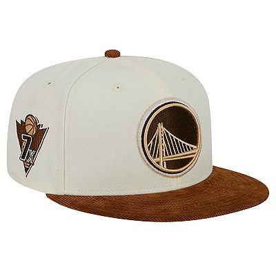 Men s New Era Cream Brown Golden State Warriors 2 Tone Corduroy Visor 59FIFTY Fitted Hat