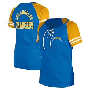 Women's New Era Powder Blue Los Angeles Chargers Lace-Up Raglan T-Shirt