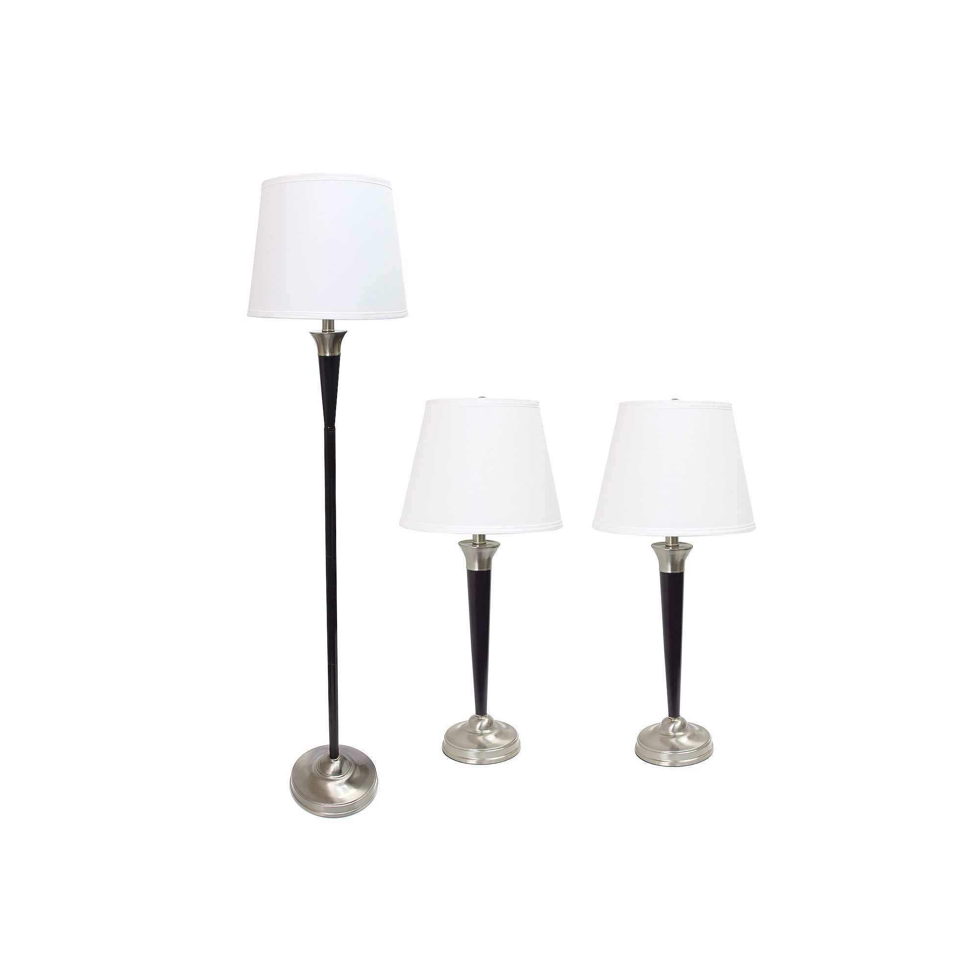 Elegant Designs Malbec Black and Brushed Nickel 3 Pack Lamp Set