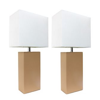 Elegant Designs 2 Pack Modern Leather Table Lamps with Fabric Shades