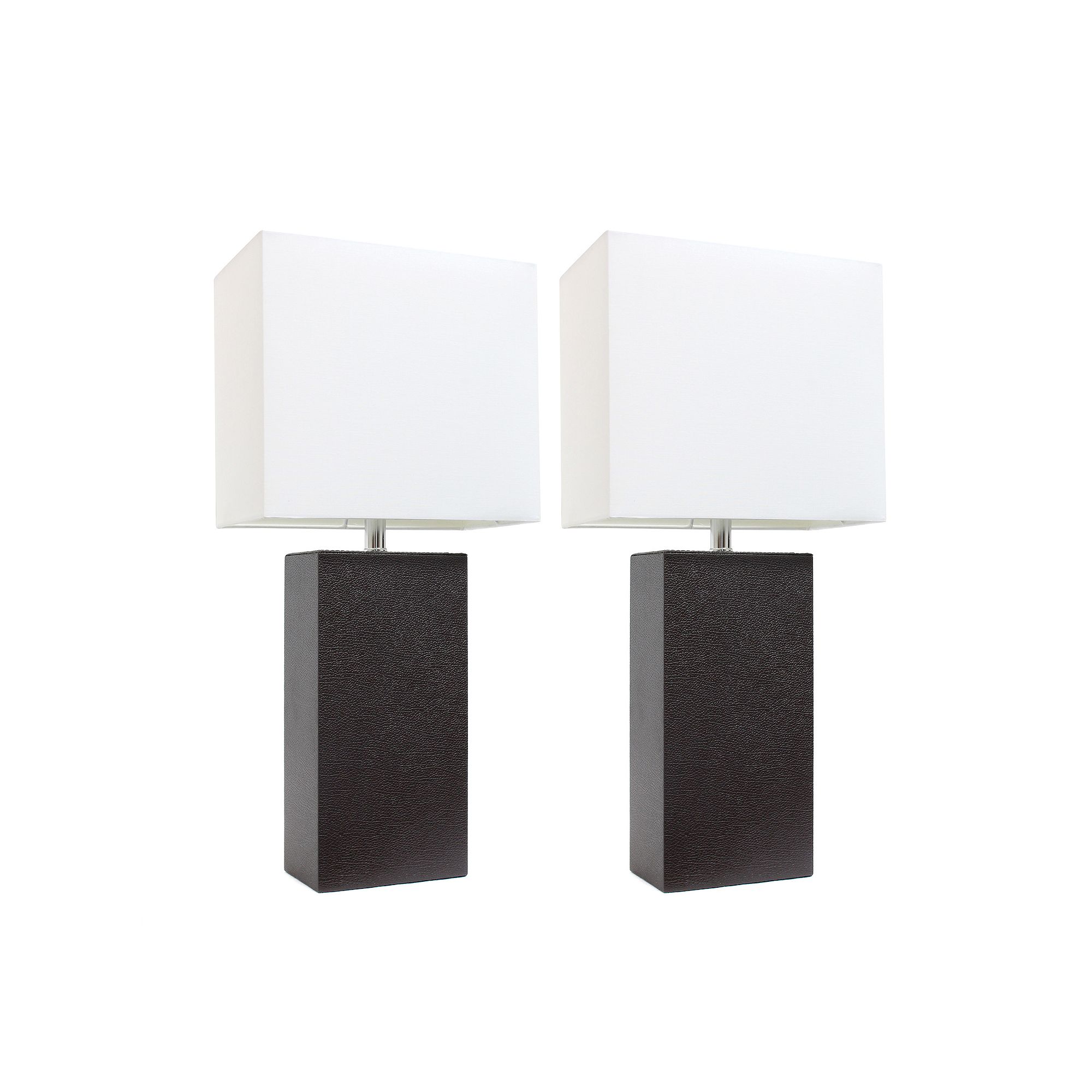 Elegant Designs 2 Pack Modern Leather Table Lamps with Fabric Shades, Brown