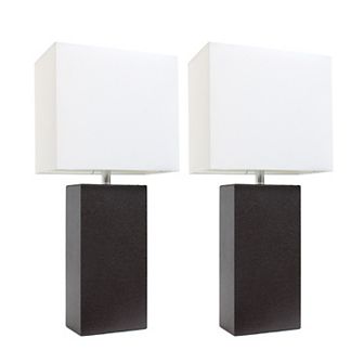 Elegant Designs 2 Pack Modern Leather Table Lamps with Fabric Shades