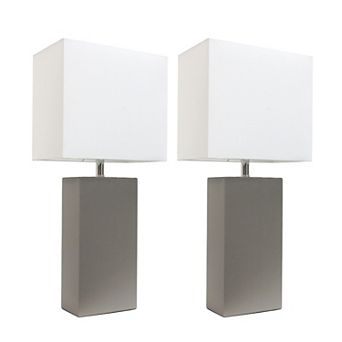 Elegant Designs 2 Pack Modern Leather Table Lamps with Fabric Shades