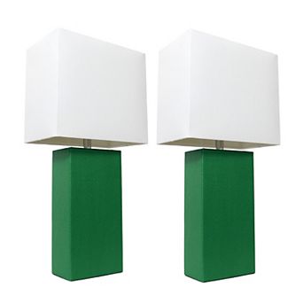 Elegant Designs 2 Pack Modern Leather Table Lamps with Fabric Shades