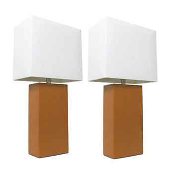 Elegant Designs 2 Pack Modern Leather Table Lamps with Fabric Shades