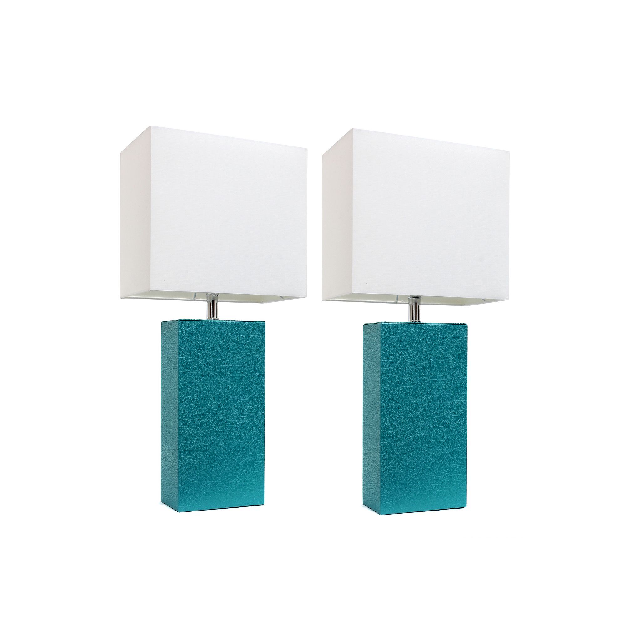 Elegant Designs 2 Pack Modern Leather Table Lamps with Fabric Shades, Blue
