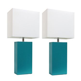 Elegant Designs 2 Pack Modern Leather Table Lamps with Fabric Shades