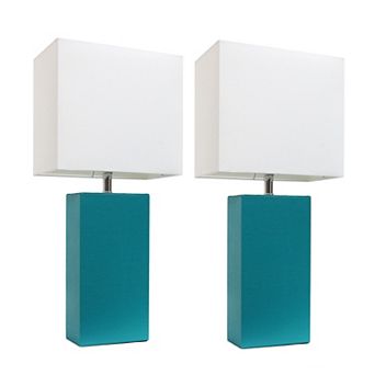Elegant Designs 2 Pack Modern Leather Table Lamps with Fabric Shades