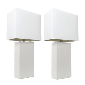 Elegant Designs 2 Pack Modern Leather Table Lamps with Fabric Shades