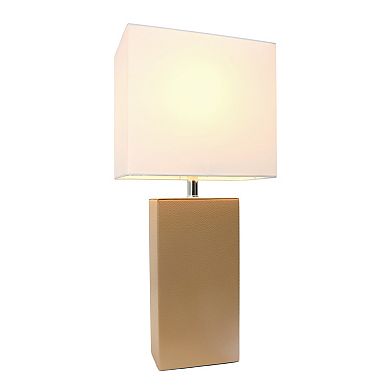 Elegant Designs Modern Leather Table Lamp with Fabric Shade