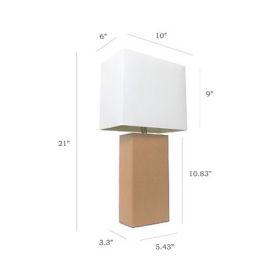 Elegant Designs Modern Leather Table Lamp with Fabric Shade