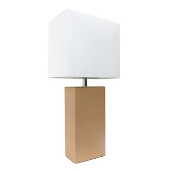 Elegant Designs Modern Leather Table Lamp with Fabric Shade