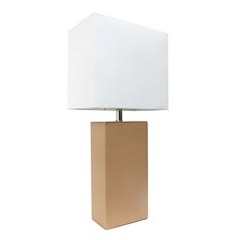 Elegant Designs Modern Leather Table Lamp with Fabric Shade