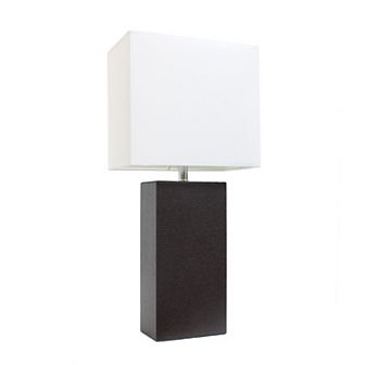 Elegant Designs Modern Leather Table Lamp with Fabric Shade