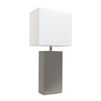 Elegant Designs Modern Leather Table Lamp with Fabric Shade
