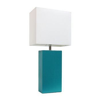 Elegant Designs Modern Leather Table Lamp with Fabric Shade