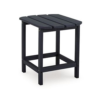 19 Inch Outdoor Side End Table, Slatted Top, Steel Frame, Black Finish