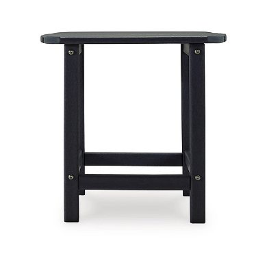 19 Inch Outdoor Side End Table, Slatted Top, Steel Frame, Black Finish