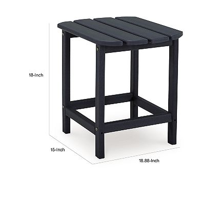19 Inch Outdoor Side End Table, Slatted Top, Steel Frame, Black Finish