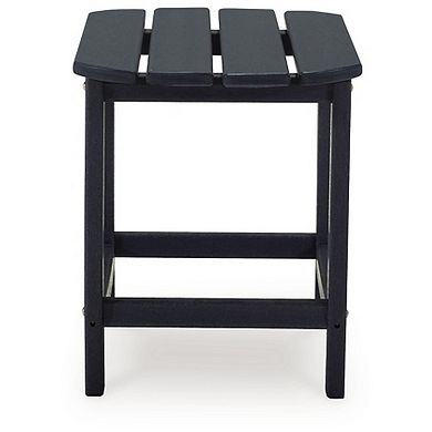 19 Inch Outdoor Side End Table, Slatted Top, Steel Frame, Black Finish