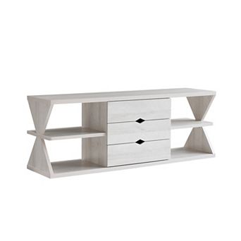60 Inch TV Media Entertainment Console with 4 Shelves, 3 Drawers, Oak White