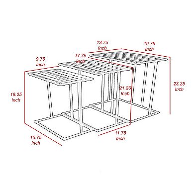 Set Of 3 Plant Stand Side Tables, Rectangular Mesh Top, Black Metal Frame