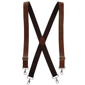 Men's Big & Tall Coated Leather Wide Width Suspenders With Metal Swivel Hook Ends