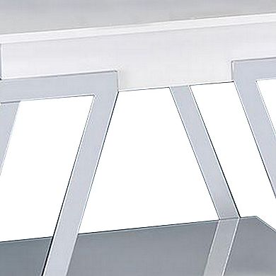 Tius 26 Inch Side End Table, Open Shelf, Chrome, High Gloss White Finish