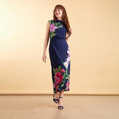 Women's London Times Mockneck Ruched Maxi Dress