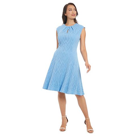 Женские платья London Women's London Times Embroidered Keyhole Neckline Fit And Flare Dress