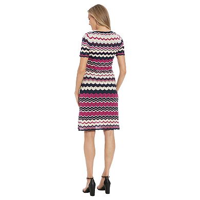 Women's London Times Square Neck Short Sleeve Knit Dress