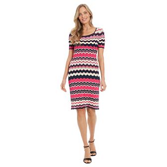 Women's London Times Square Neck Short Sleeve Knit Dress