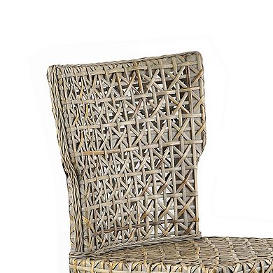 22 Inch Side Dining Chair, Woven Rattan Backrest And Seat, Weathered Gray