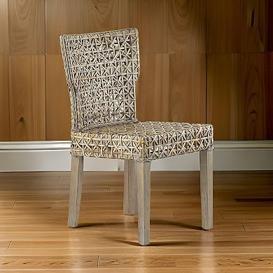 22 Inch Side Dining Chair, Woven Rattan Backrest And Seat, Weathered Gray