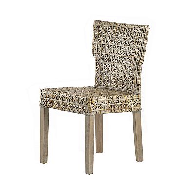 22 Inch Side Dining Chair, Woven Rattan Backrest And Seat, Weathered Gray