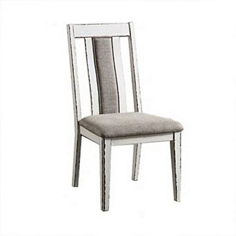 24 Inch Dining Side Chair Set Of 2, Rustic White Wood, Gray Fabric Seat